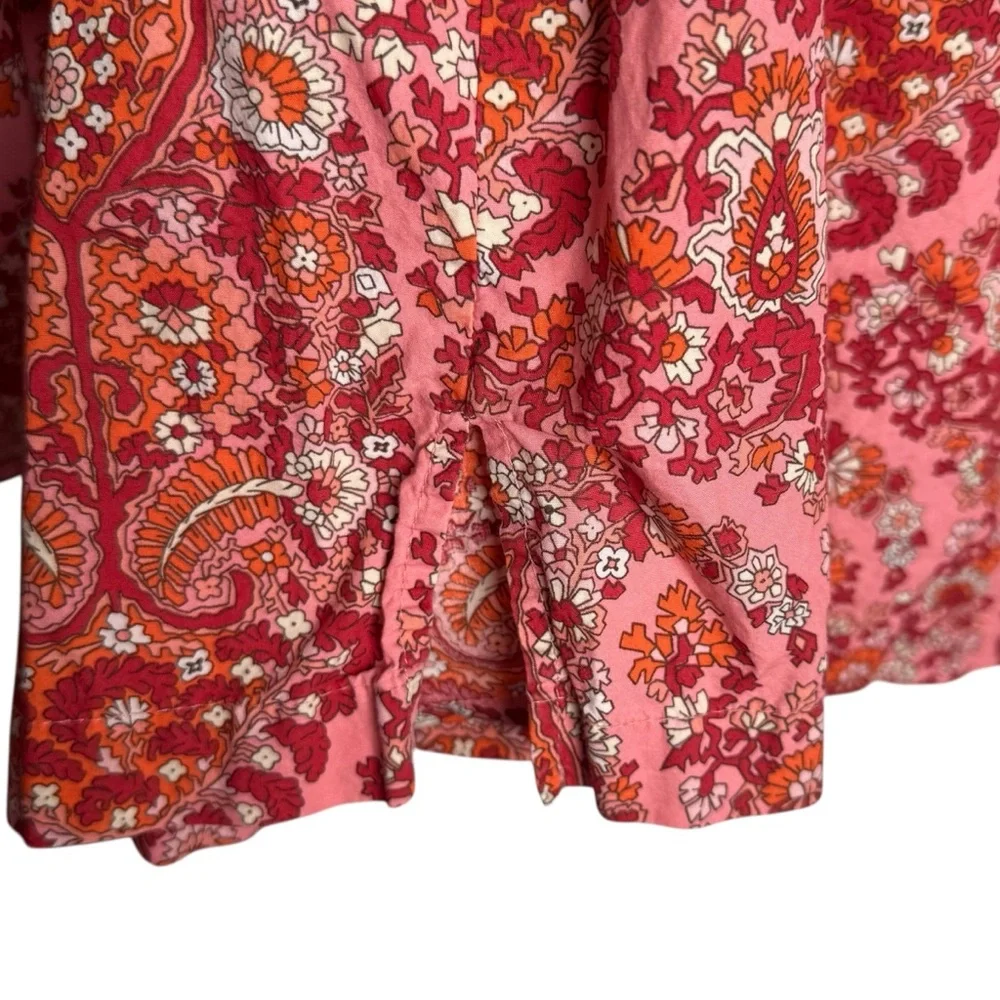 J. Crew Puff Sleeve Top Blouse Oversized Paisley Print Pink Women Size XL Ruffle - Picture 7 of 13